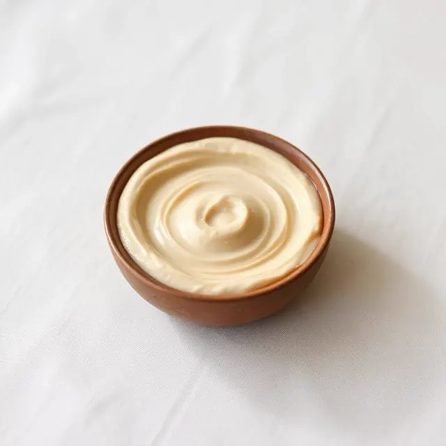 Tahini, a nutrient-dense nuts & seeds food, photographed on a plain linen surface